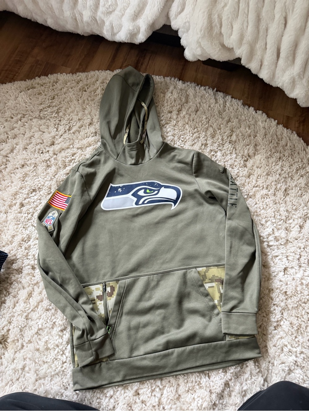NFL Olive Green unique patched Seattle Seahawks Pullover Hoodie with Team Logo